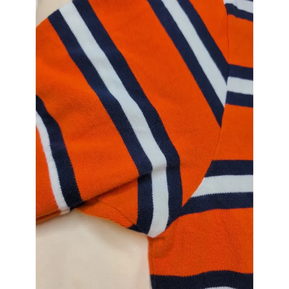 Polo Ralph Lauren Shirt Mens XL Orange Navy White Striped Short Sleeve Pony Logo
